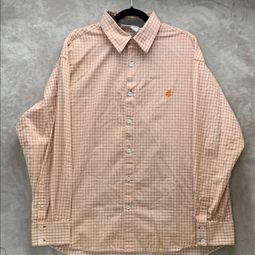 ROCAWEAR | XL MEN VTG Y2K LS SHIRT BUTTON DOWN | ORANGE BROWN PLAID 106830